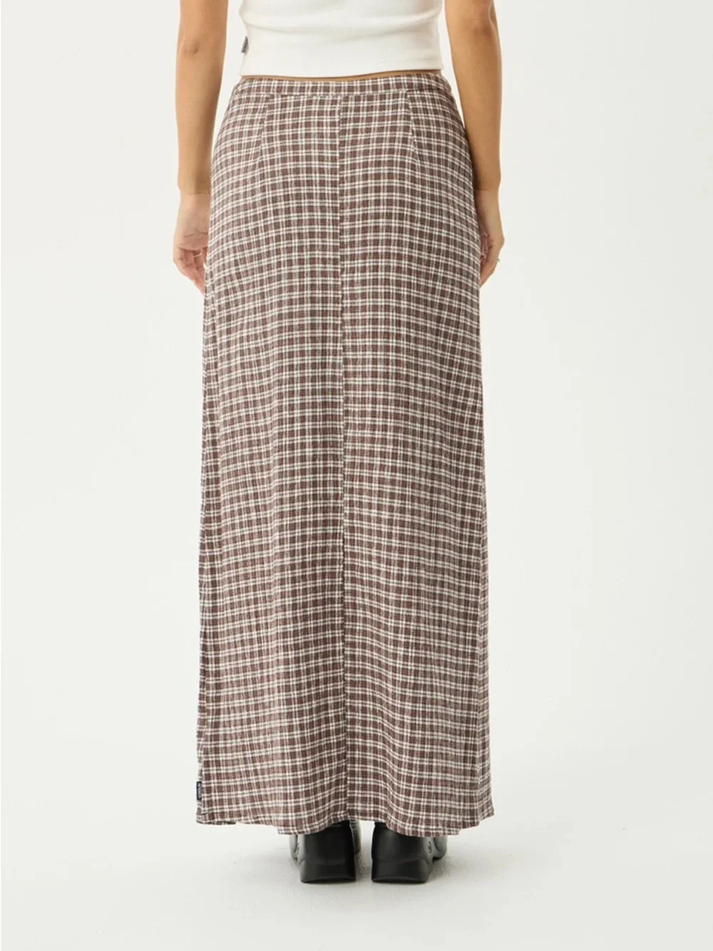 Afends Base Seersucker Maxi Skirt - Coffee Check NWT - Picture 6 of 9